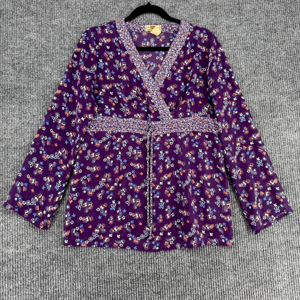 Vintage Route 66 women's purple floral paisley blouse medium boho 90s Y2K witchy